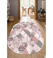 Dijital Baskılı Kaymaz Taban Yıkanabilir Oval Salon Halısı Mutfak Halısı Yolluk NDO-HT-201 (Pembe)
