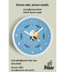 İsme Özel Sevimli Arı Çocuk Odası Duvar Saati Orta Boy 30 cm Beyaz Camlı Sessiz