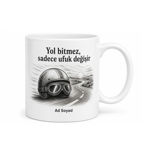 Motosiklet Tutkunlarına Kask Ve Asfalt Ruhu Çizimli Hediye Kupa Bardak