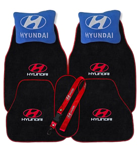 Hyundai Nakış İşlemeli Siyah Oto Halı Paspas  Hyundai Araç Mavi Oto Boyun Yastığı & Oto Ayna Askısı