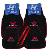 Hyundai Nakış İşlemeli Siyah Oto Halı Paspas  Hyundai Araç Mavi Oto Boyun Yastığı & Oto Ayna Askısı