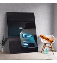 Yakın Çekim Mavi Renkli Far Audi Araba Dekoratif Kanvas Tablo