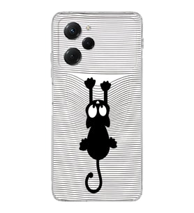 Poco X5 Pro  Kamera korumalı Kapak Çizgi Kedi (Beyaz) Tasarımlı Şeffaf Kılıf
