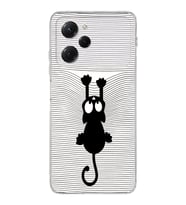 Poco X5 Pro  Kamera korumalı Kapak Çizgi Kedi (Beyaz) Tasarımlı Şeffaf Kılıf