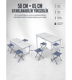 4 Sandalyeli Katlanabilir Kamp Masası Portatif Bahçe Kamp Ve Piknik Masa Seti