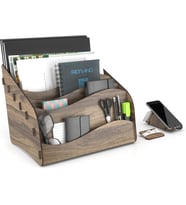 Masaüstü Organizer A4 Kağıt Kalemlikli Evrak Rafı Mini Kitaplık (Ceviz)