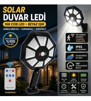 168B Solar LED Büyük Dış Mekân Lambası, Hareket Sensörlü, Kumandalı, 3 Modlu Ultra Parlak COB Işık, Su Geçirmez Kablosuz Duvar Apliği (5343)