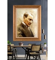Altın Varaklı Çerçeveli Paspartulu Atatürk Tablo TR1198 (Gold)