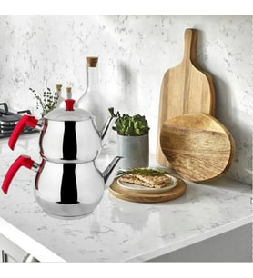 Ymn Bakırcılık  Maxi Modern Çelik Çaydanlık Takımı - Çelik Çaydanlık