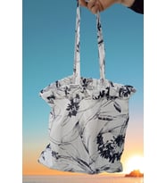 Plaj Çantası - Lacivert Çiçekli Plaj Çantası - Keten Çok Amaçlı Çanta 35x35