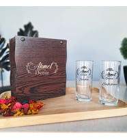 2'li Süslemeli Rakı Bardağı Seti Ahşap Kutuda