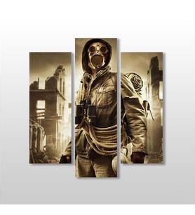 Gaz Maskeli Adam Kanvas Tablo 156x170cm (Karışık)