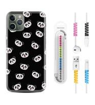 Apple iPhone 11 12 13 14 Pro Max Kılıf Kablo Koruma Spiral Silikon Panda Suratları 1773