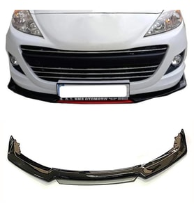 Peugeot 307 Gri Renkli Şeritli Dilli Ön Lip 4 Prç Parlak Siyah ABS