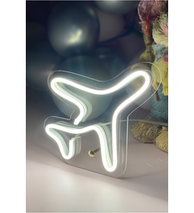 Çocuk Odası İçin Uçak Şeklinde Neon LED Işıklı Masaüstü Tablo 16x16 cm (Krem)