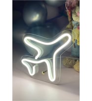 Çocuk Odası İçin Uçak Şeklinde Neon LED Işıklı Masaüstü Tablo 16x16 cm (Krem)