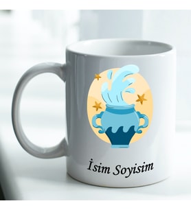 Kişiye Özel İsim ve Fotoğraf Baskılı Kova Burçlu Kupa Bardak No:005