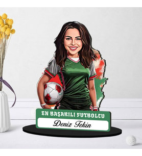 Kişiye Özel Kadın Futbolcuya Hediye Karikatürlü Biblo