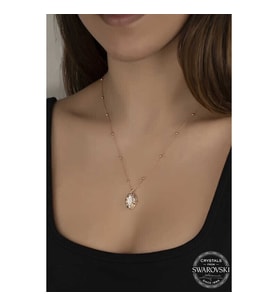 Ucarticaret S-warovski Crystal Taşlı Rose Top Zincir Oval Gümüş Kadın Kolye
