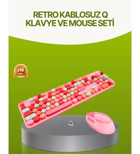 Bluetooth Retro Kablosuz Klavye ve Mouse Seti – 3 Cihaz Bağlantılı, Sessiz Tuş, Uzun Pil Ömrü