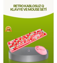 Bluetooth Retro Kablosuz Klavye ve Mouse Seti – 3 Cihaz Bağlantılı, Sessiz Tuş, Uzun Pil Ömrü