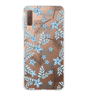 Samsung Galaxy A7 (2018) Uyumlu Kapak Floral Mavi Tasarımlı Şeffaf Silikon Kılıf