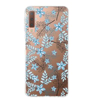 Samsung Galaxy A7 (2018) Uyumlu Kapak Floral Mavi Tasarımlı Şeffaf Silikon Kılıf