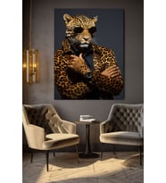KÜRK CEKETLİ LEOPAR EV DUVAR SALON GÜZELLİK SALONU OFİS DÜKKAN DEKARASYON KANVAS TABLO (Akçaağaç)