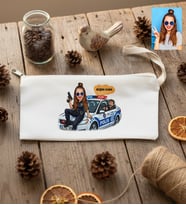Kişiye Özel Karikatürlü Kadın Polis Kalemlik Ham Bez Polis Günü Hediyesi