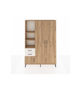 Arges Dolap 5 Raflı 2 Çekmeceli Tek Askılı 132x30x195 Çam-Çam/Aytaşı