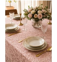 English Home Premium Seri Fisto Kenarlı Dantel Pudra Yemek Masası Örtüsü 6-8 Kişilik