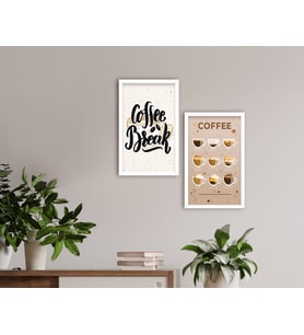 BK Home Coffee Tasarımlı Dekoratif 2'li Ahşap Beyaz Çerçeveli Tablo-4