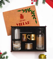 Yeni Yıl Özel Ahşap Kutu Premium Hediye Seti (Cam Cezve + Kahve + Mum + Fincan)