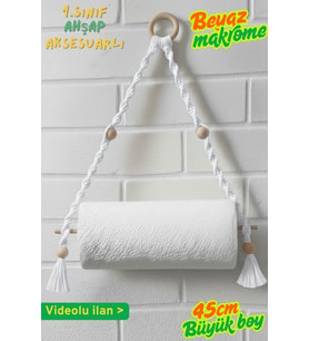 Ahşap Boncuklu Makrome Kağıt Havlu Askısı