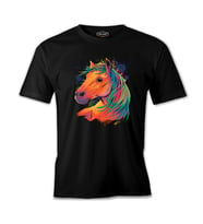 Horse with Colorful Hair Siyah Erkek Tshirt