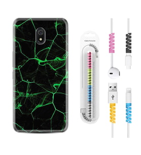 Xiaomi Redmi 8A 8 Pro 9C 9T 10C 11T Pro Kılıf Kablo Koruma Spiral Silikon Yeşil Şerit Mermer 1320