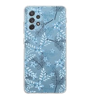 Samsung Galaxy A72  Kamera Korumalı  Kapak Floral Mavi Tasarımlı  Şeffaf Kılıf