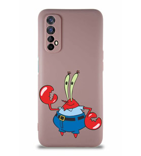 Realme 7 Soft Premier Kapak Bay Yengeç Tasarımlı Silikon Kılıf - Pudra (Şeffaf)