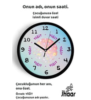 İsme Özel Sevimli Tavşan Çocuk Odası Duvar Saati Orta Boy 30 cm Siyah Camlı Sessiz