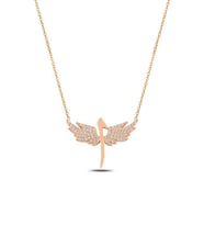 Zirkon Taşlı Rose Renk Kanatlı Elif Model Kadın Gümüş Kolye GKLKNTLELF1-ROS