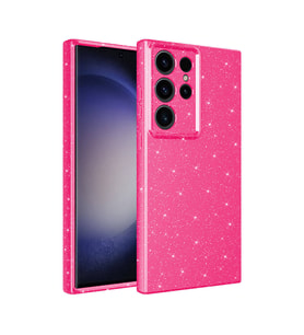 Samsung Galaxy S24 Ultra Kılıf Kamera Korumalı Simli Lüks Işıltılı Silikon (Koyu Pembe)