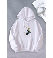 Nevermind Unisex Kadın Erkek Ay Astronot Modeli Oversize Sweatshirt (Beyaz)