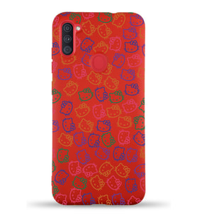 Samsung Galaxy M11 Uyumlu Lansman Kılıf Hello Kitty Tasarımlı İçi Kadife Kapak-Kırmızı (Şeffaf)