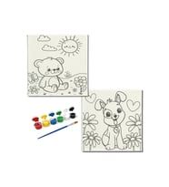 Okul Etkinliği-2'li Tuval Boyama Seti. 20x20 Cm Uv Baskı 6 Akrilik Boya 1 Fırça-model-185