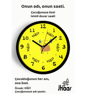 İsme Özel Sevimli Halterci Kabak Çocuk Odası Duvar Saati Orta Boy 30 cm Siyah Camlı Sessiz
