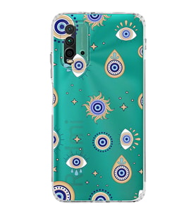 PrintiFy Xiaomi Redmi 9T ile Uyumlu Nazar Boncuğu 5 Baskılı Kamera Korumalı Şeffaf Silikon Kılıf
