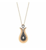 Lale Model Zirkon Taşlı Rose Bayan Gümüş Kolye