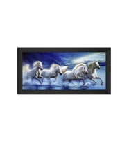 Yağlı Boya Vahşi Atlar Motifli Kanvas Tablo 50 x 70 cm Siyah Çerçeve