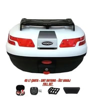 Motosiklet Arka Çanta 45 Litre Sırt Dayama ve Üst Tabla Full Set Beyaz