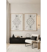 Minimalist Geometrik Tasarım 2'li Ahşap Çerçeveli Tablo Seti
